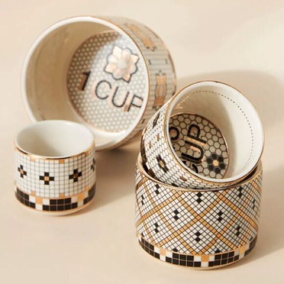 Anthropologie Bistro Tile Measuring Cups Set of Four: 1/4 1/3 1/2 & 1 cup